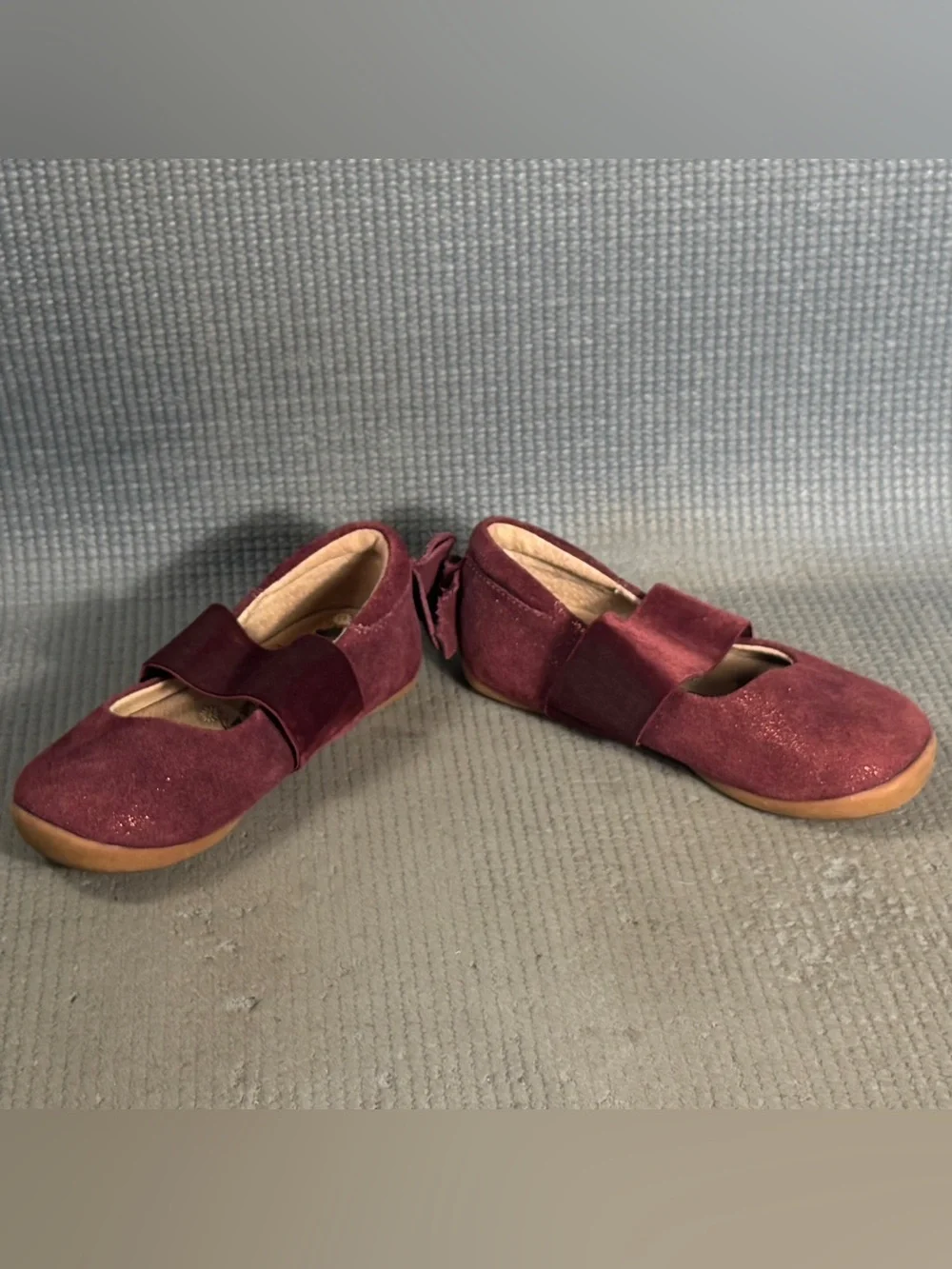 Livie & Luca Ballet Bows Flat Burgundy Shimmer Suede Shoes Toddler Size 8C
